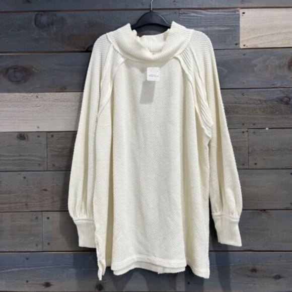 NWT Free People She's A Keeper Oversized Off Shoulder Sweater Tunic Cream L - Picture 6 of 12
